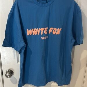White Fox Boutique Blue Tee with Pink Logo